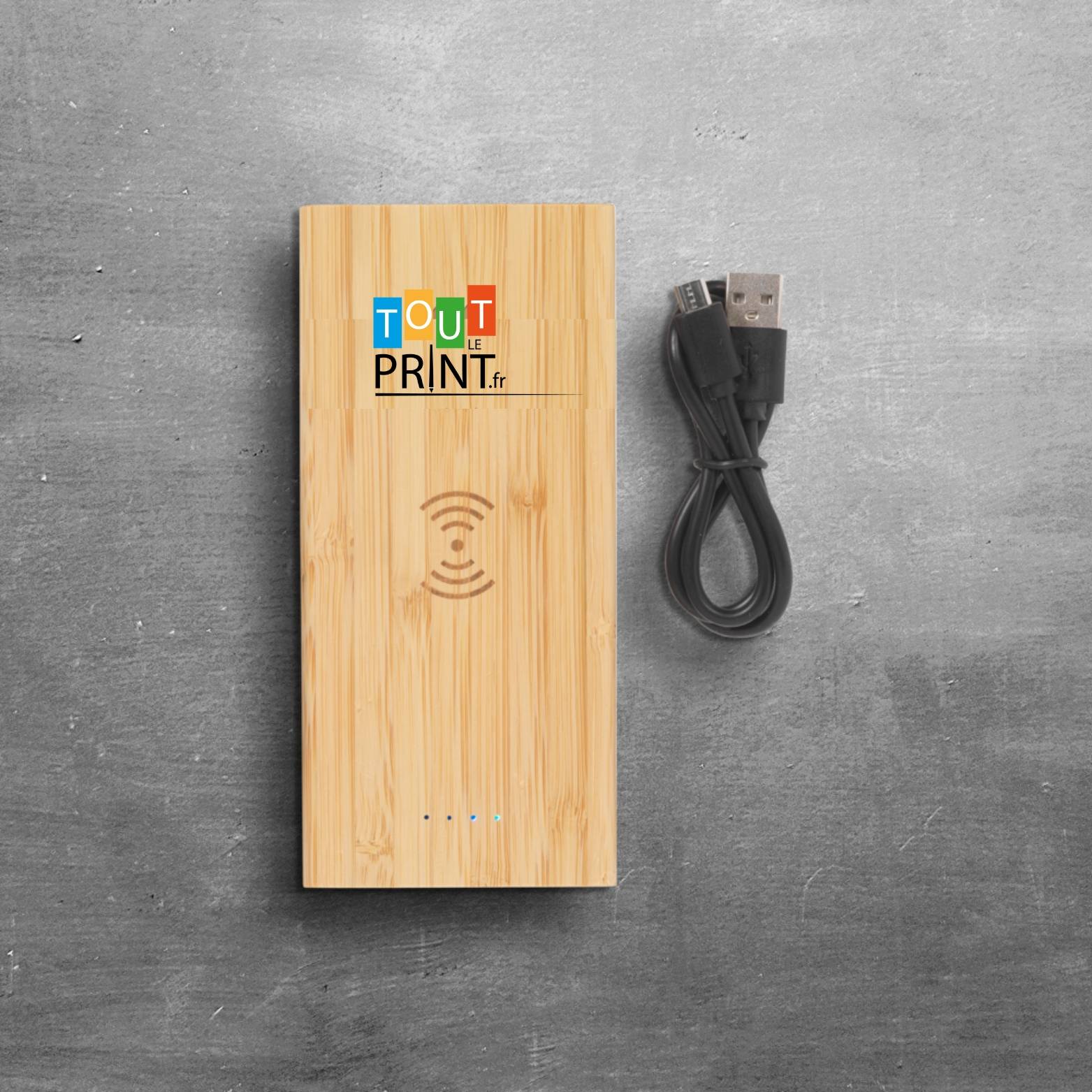 Batteries externes bambou + chargeur sans fil personnalisé - Chargeur sans fil