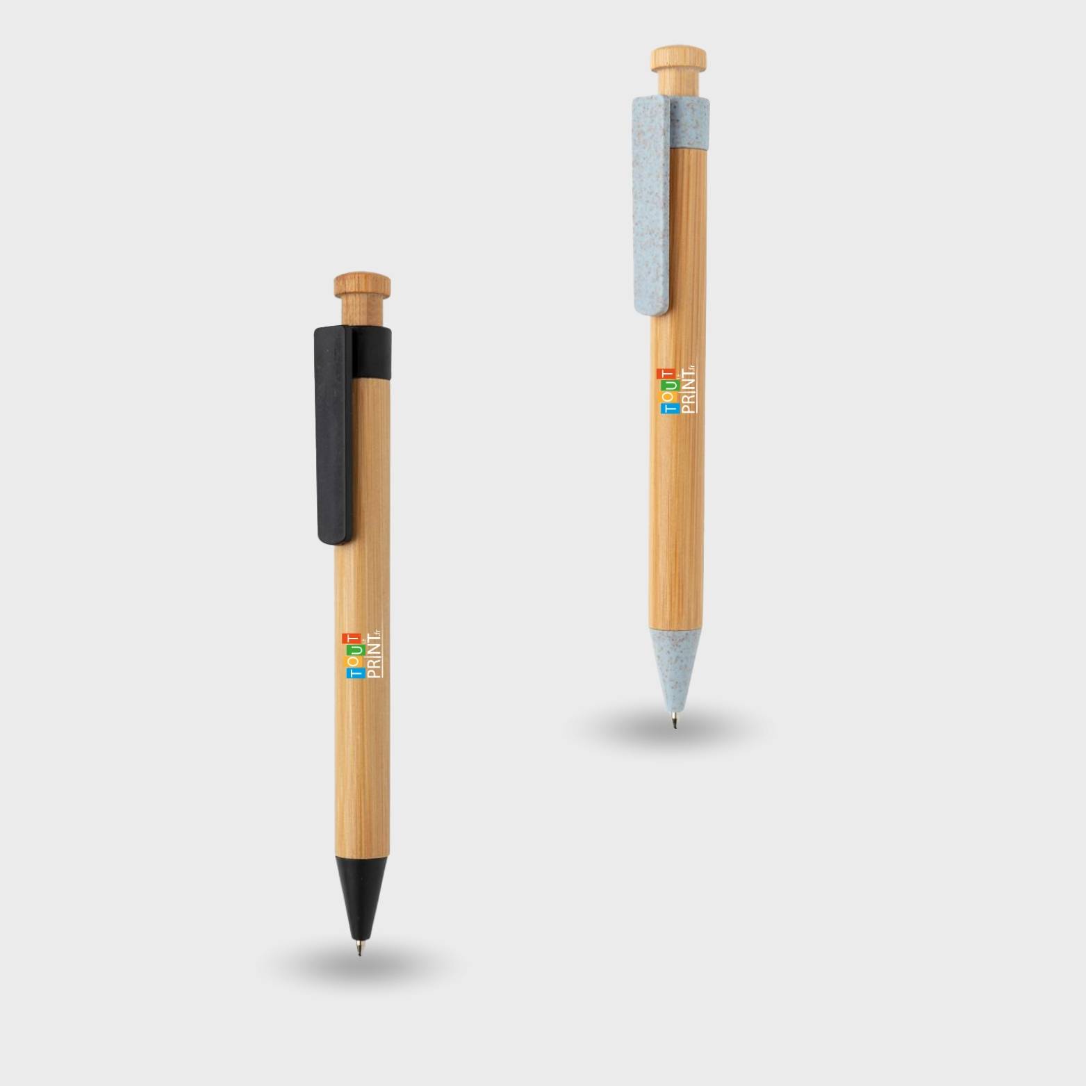 Stylo en bambou avec clip en blé personnalisé - Stylos
