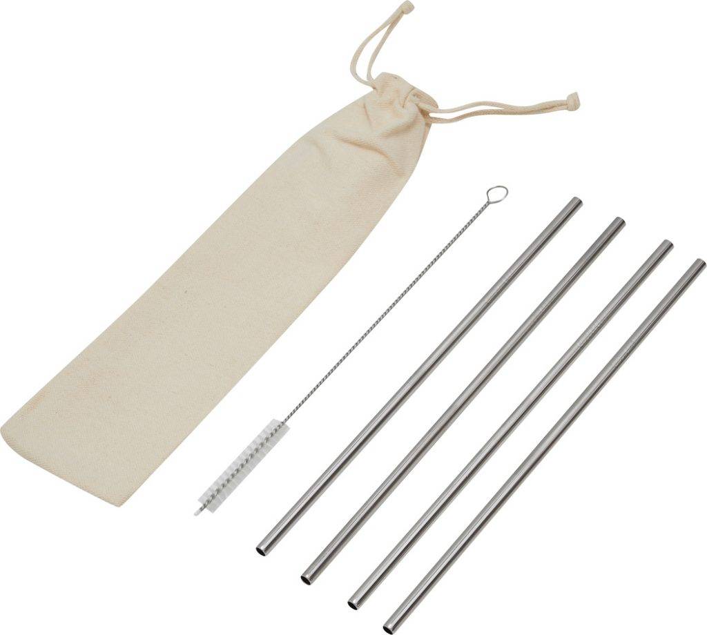 objet pubicitaire et goodies Kit de paille en acier inoxydable, argenté personnalisé et publicitaire
