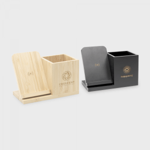 Chargeur sans fil 15W en bambou/support de stylo