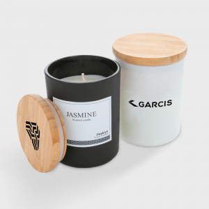 Bougie parfumée au jasmin avec couvercle en bambou personnalisé - Bougies et lumières