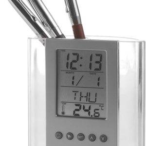 Horloge de bureau Carter | Porte-stylos personnalisé - Accessoires de bureau en papier