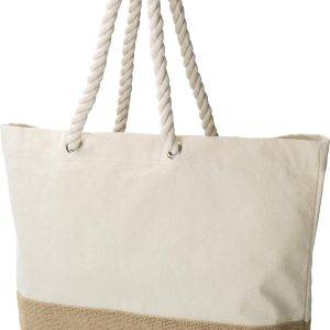 Sac shopping Diego | Coton 280 g/m² | Fond jute personnalisé - Sacs shopping