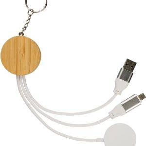 Porte-clés avec câbles de charge Mei | Bambou | Avec chargeur de montre connectée personnalisé - Portes clés