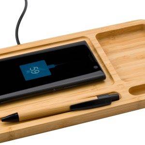 Chargeur sans fil Faye | Bambou | Organiseur de bureau personnalisé - Chargeur sans fil