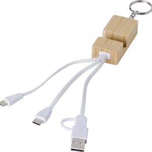 Porte-clés avec câbles de charge Sutton | Bambou | Support pour téléphone personnalisé - Porte-clés
