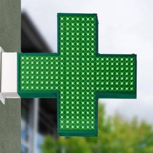 Enseigne drapeau pharmacie – Croix LED programmable