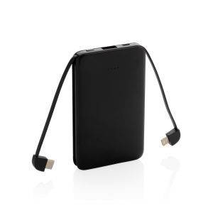 Batterie de secours 5000 mAh avec câbles intégrés noir personnalisable