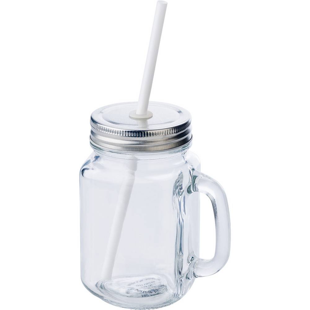Bocal Mason 480 ml avec paille neutre personnalisable avec logo