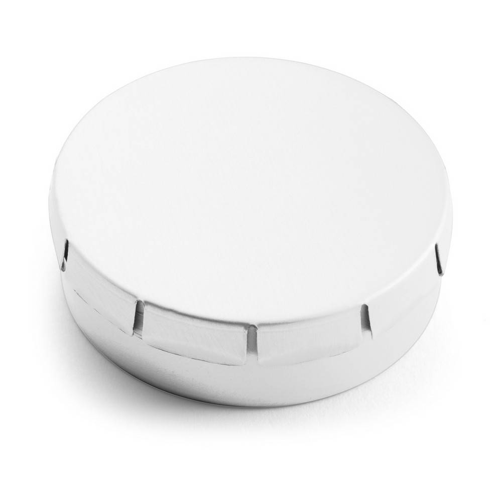 Boîte en metal de bonbons à la menthe blanc personnalisable avec logo