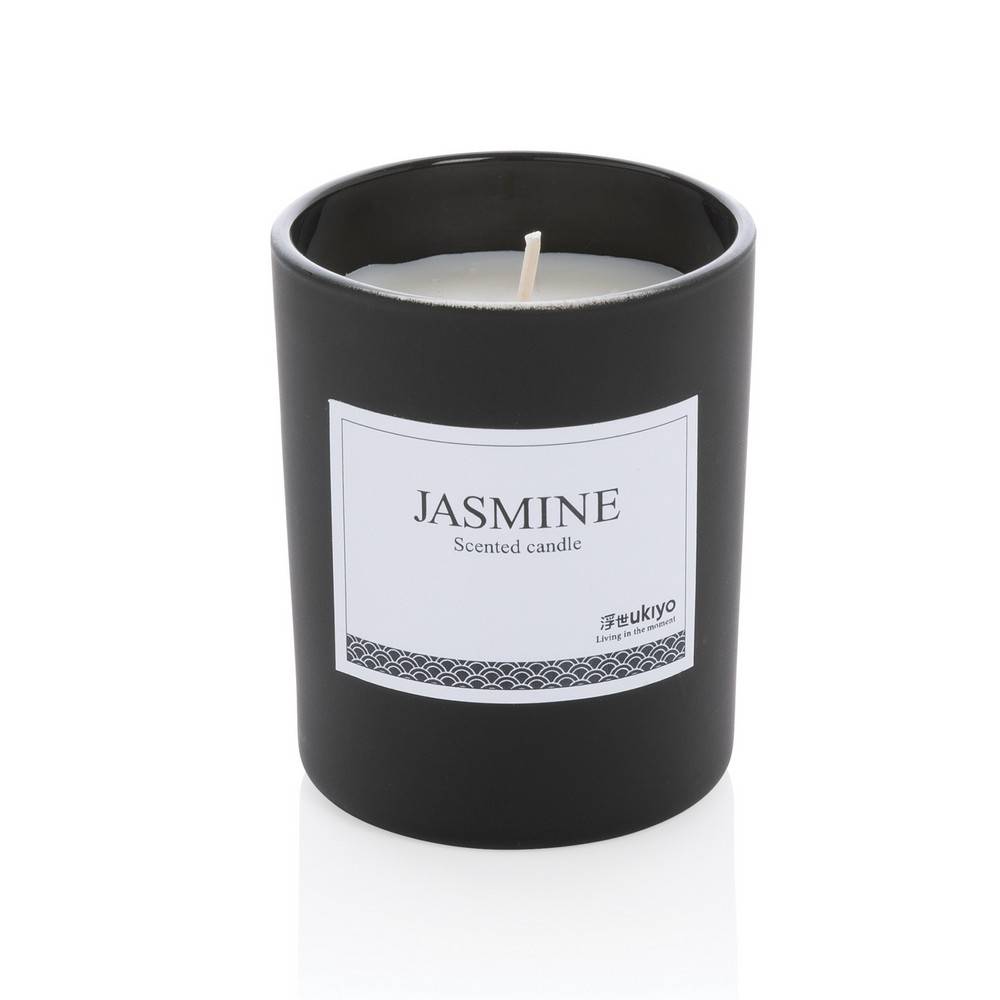 Bougie parfumée dans un verre Ukiyo noir personnalisable avec logo