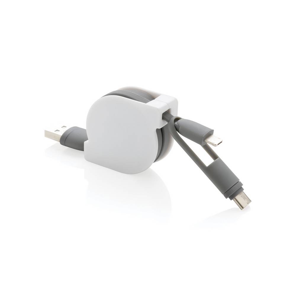 Câble rétractable 3 en 1 blanc personnalisable avec logo
