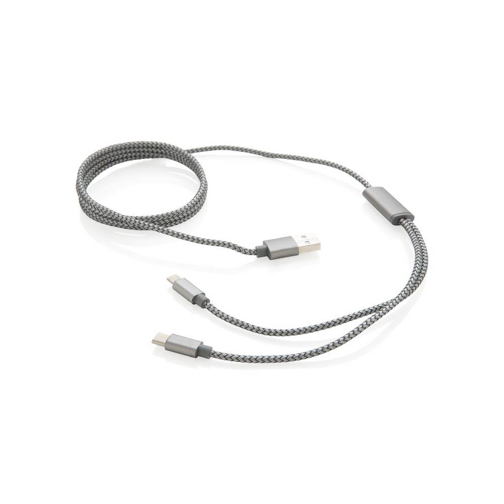 Câble tressé 3 en 1, gris personnalisable avec logo