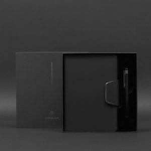 Carnet A5 avec stylo à bille Upperlane noir personnalisable avec logo