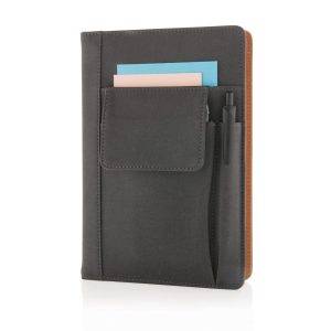 Carnet de notes avec pochette pour téléphone noir personnalisable