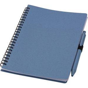 Carnet de paille de blé env. A5 avec Stylo bille bleu personnalisable