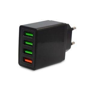 Chargeur mural avec 4 ports USB | Lee noir personnalisable avec logo