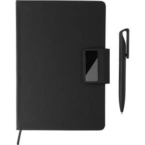 Coffret cadeau : stylo, carnet noir personnalisable avec logo