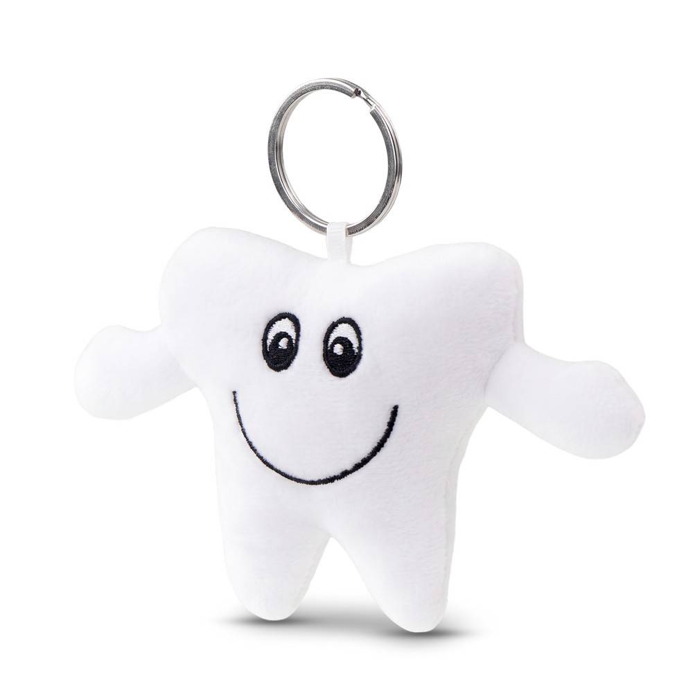 Dent en peluche, porte-clés Kicheko blanc personnalisable avec logo