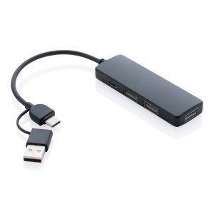 Hub avec double entrée en plastique recyclé RCS noir personnalisable