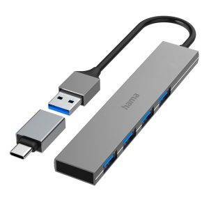 Hub USB, USB-C Hama gris personnalisable avec logo
