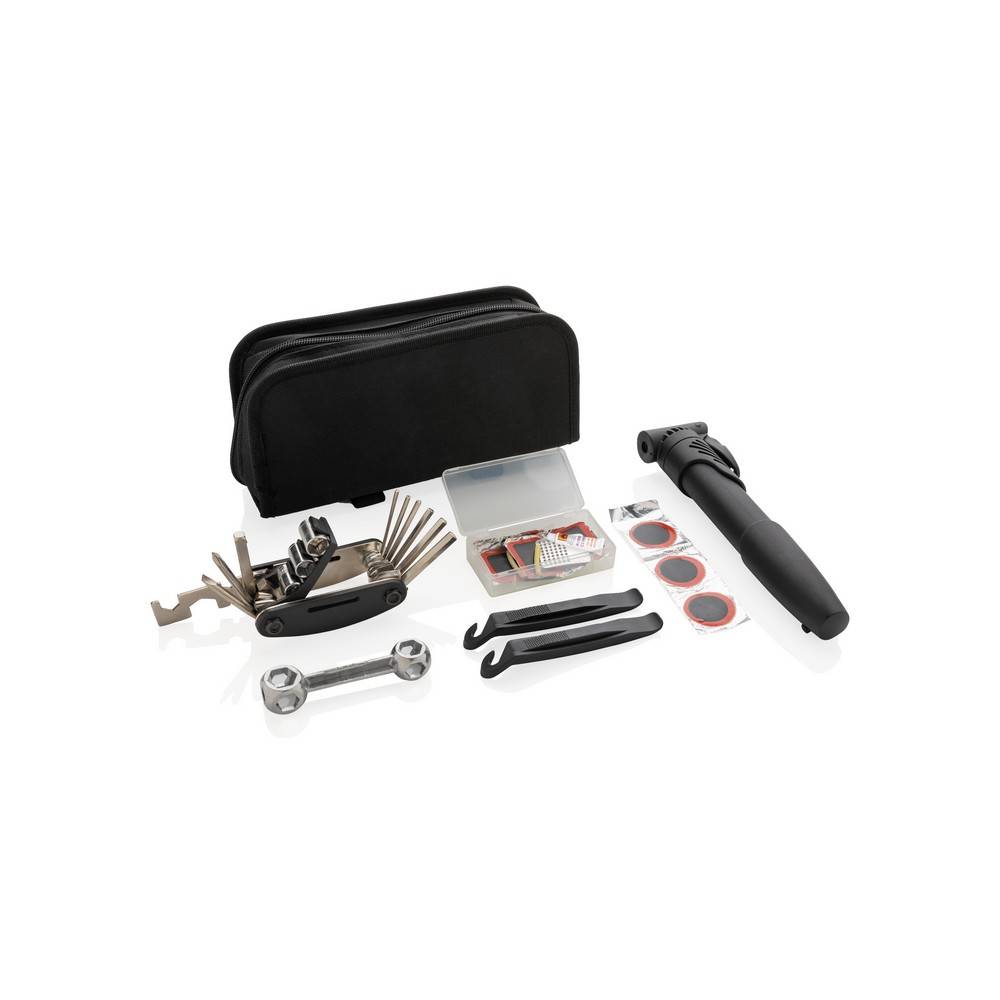 Kit de réparation vélo 17 pièces noir personnalisable avec logo