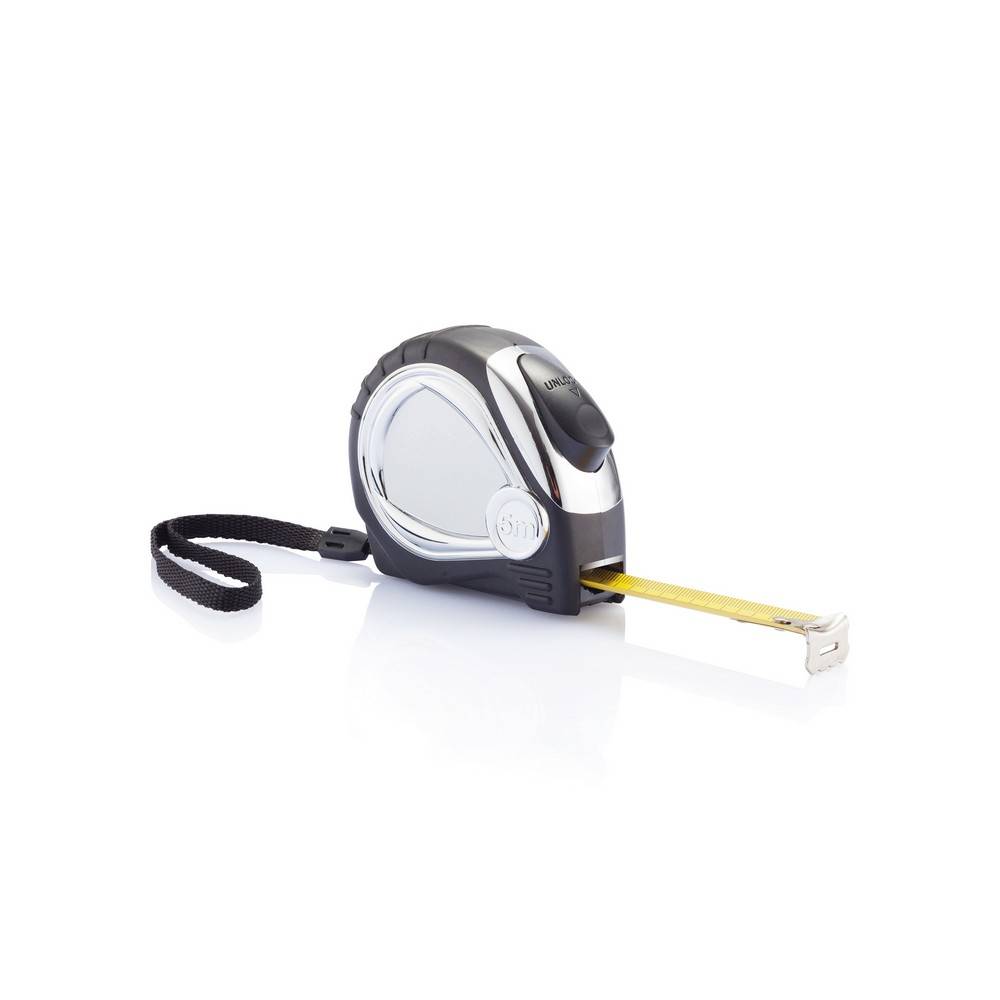 Mètre ruban automatique finition chromée noir personnalisable