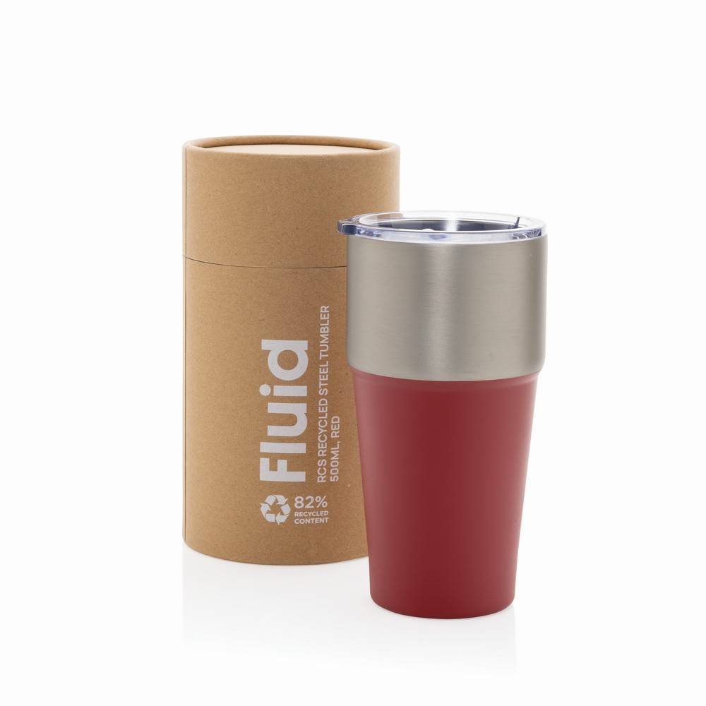 Mug 500ml en acier recyclé certifié RCS Fluid rouge personnalisable