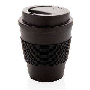 Mug en PP recyclable avec couvercle à vis 350ml noir personnalisable