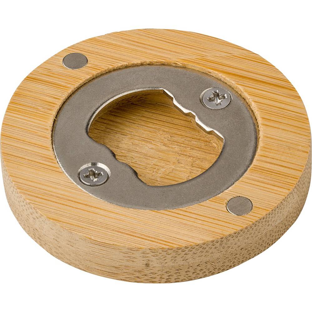 Ouvre-bouteille en bambou brun personnalisable avec logo