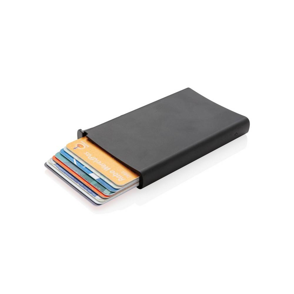 Porte cartes anti-RFID en aluminium noir personnalisable avec logo