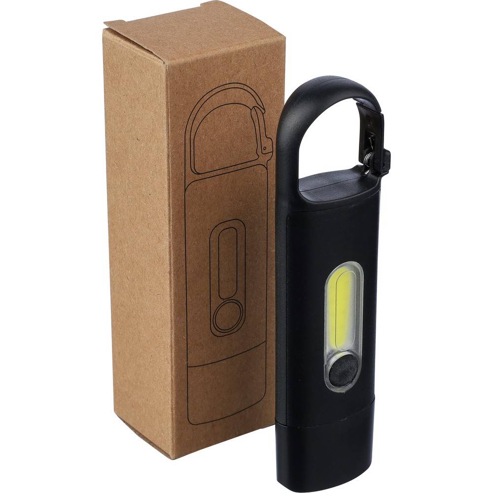 Porte-clés avec mini lampe torche noir personnalisable avec logo