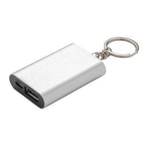 Porte-clés powerbank 1000mAh argent personnalisable avec logo