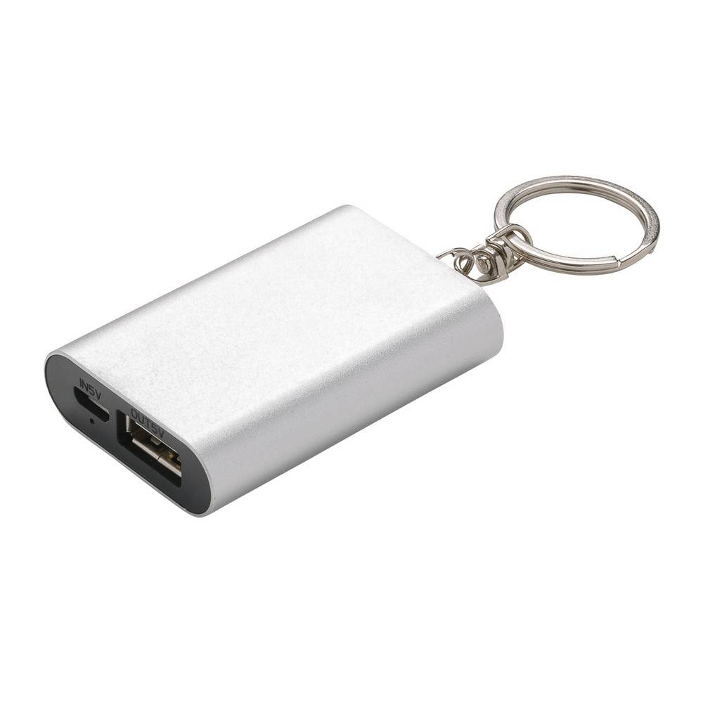 Porte-clés powerbank 1000mAh argent personnalisable avec logo