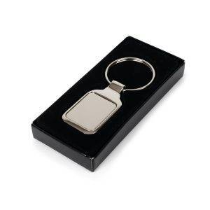 Porte-clés rectangulaire Tristian argent personnalisable avec logo