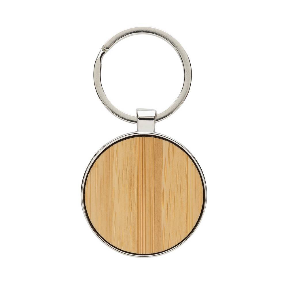 Porte-clés rond en alliage de zinc RCS et bambou brun personnalisable