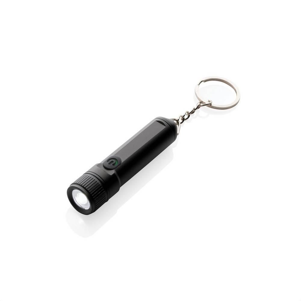 Porte-clés torche rechargeable Gear X noir personnalisable avec logo