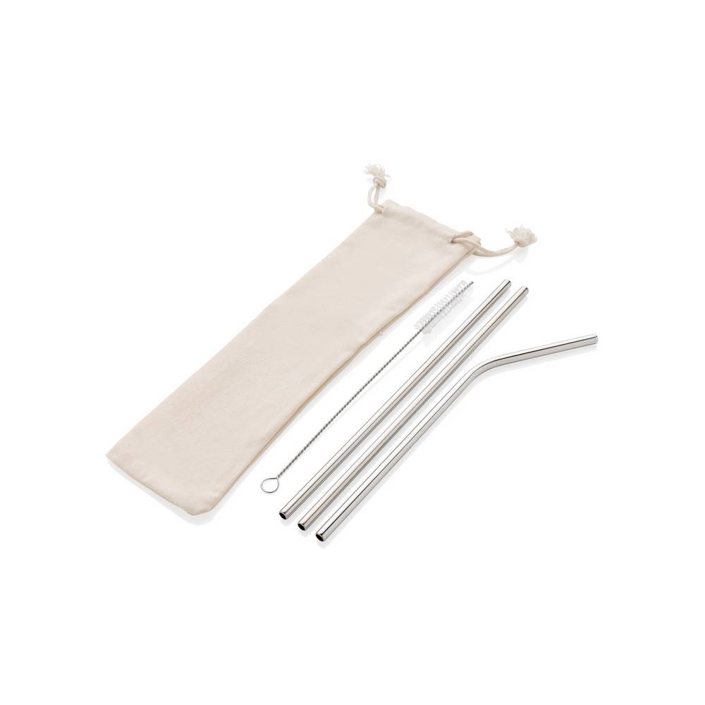 Reusable stainless steel 3 pcs straw set argent personnalisable