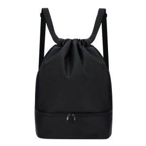 Sac à corde avec larges bretelles noir personnalisable avec logo