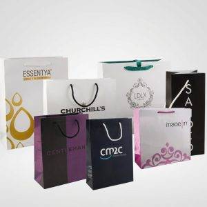 Sacs papier de luxe pelliculés à poignées cordelettes personnalisés