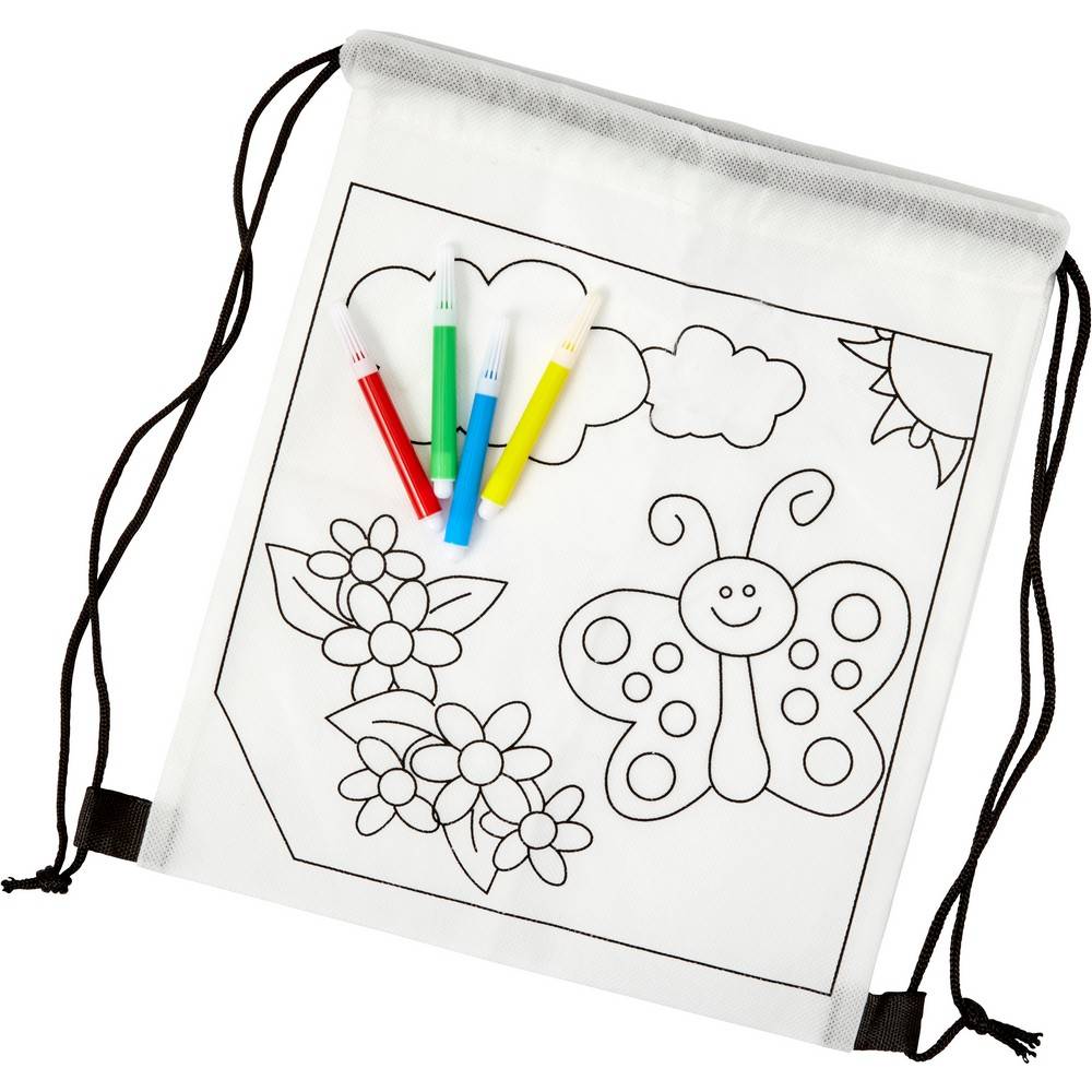 Set de dessin, sac à cordon, feutres blanc personnalisable avec logo