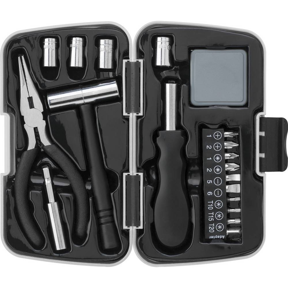 Set d'outils 19 el gris personnalisable avec logo