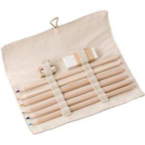 Set scolaire, trousse, crayons de couleur kaki personnalisable