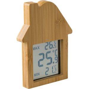 Station météo en bambou "maison" brun personnalisable avec logo