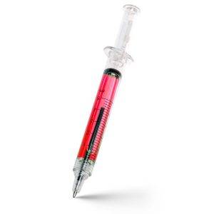 Stylo bille 'seringue' rouge personnalisable avec logo