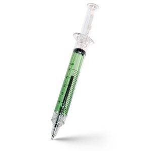 Stylo bille 'seringue' vert claire personnalisable avec logo