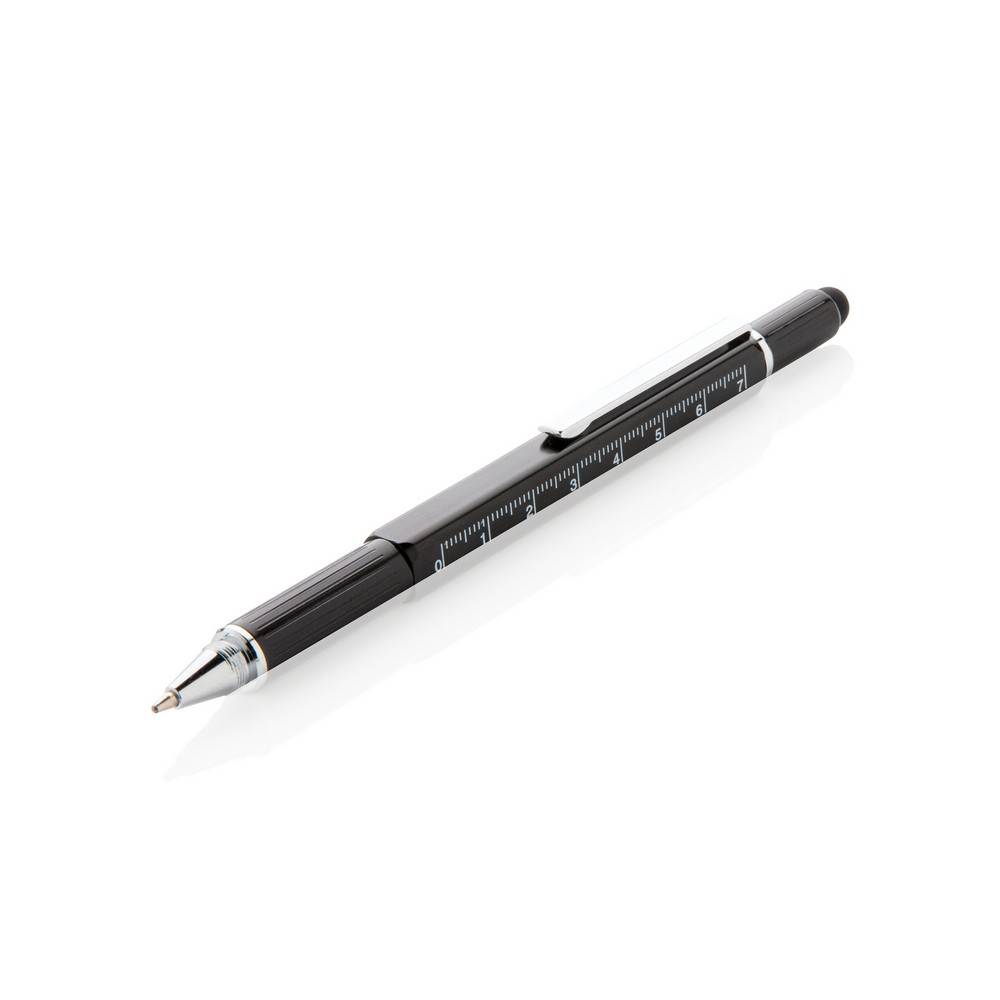 Stylo outil 5 en 1 en aluminium noir personnalisable avec logo