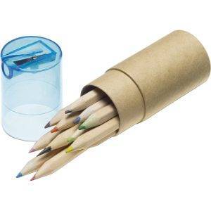 Tube cartonné de 12 crayons bleu personnalisable avec logo