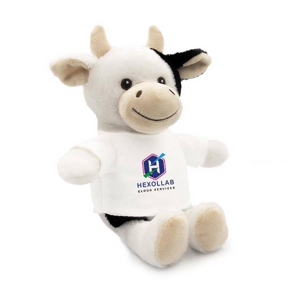 Vache en peluche en RPET | Mootsy noir-blanc personnalisable avec logo